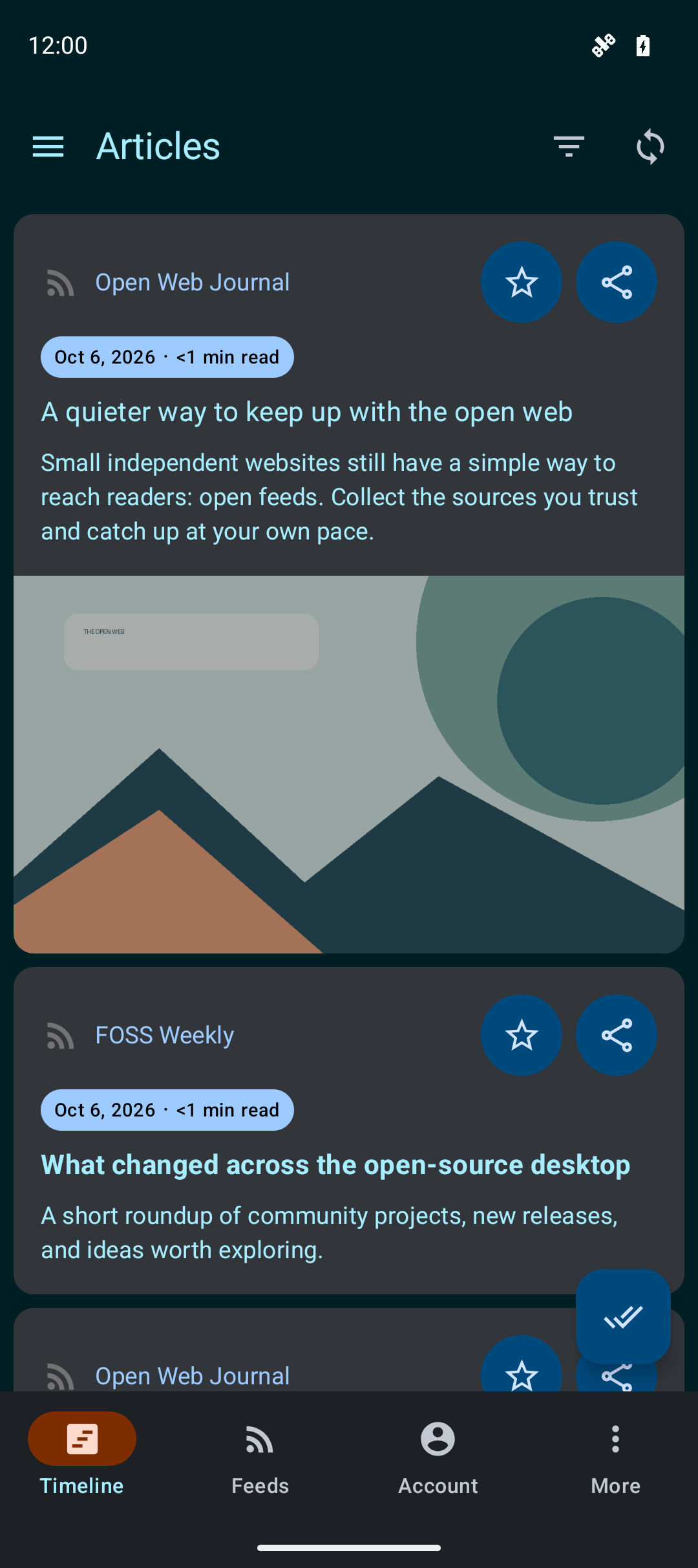 The same Droidrops timeline in the dark theme